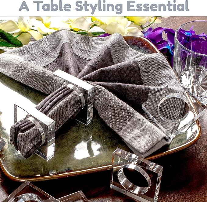 Acrylic Set of 12 Square Beveled Napkin Ring - Image 8
