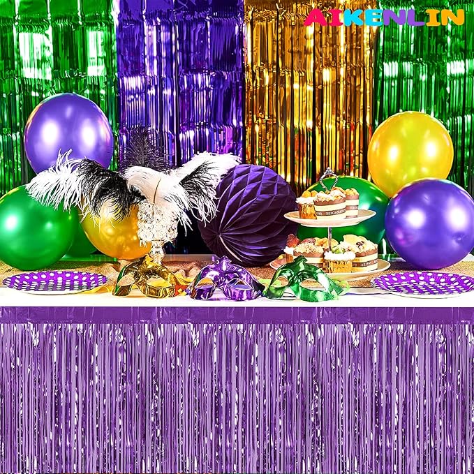 6 Pack 29x108 Inch Metallic Foil Fringe Tinsel Table Skirts Banner - Image 5
