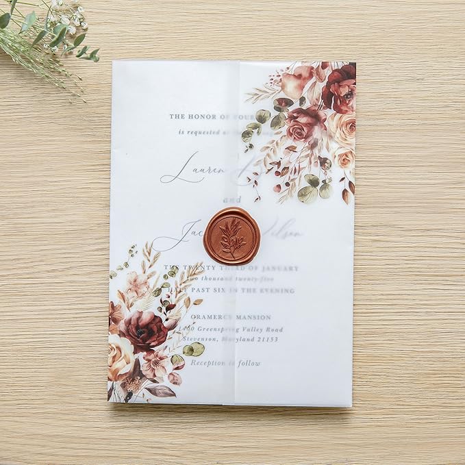 PONATIA 50PCS Vellum Jackets for 5x7 Invitation Cards- 135GSM Burnt Orange - Image 6