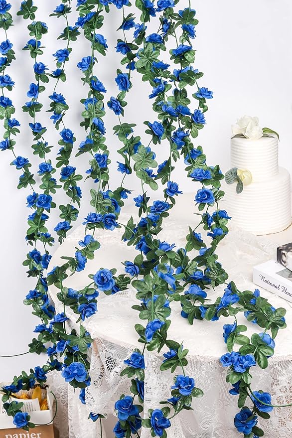 Miracliy 5Pcs 41FT Blue Flower Garland Artificial Rose Arch Vines Fake Spring - Image 4