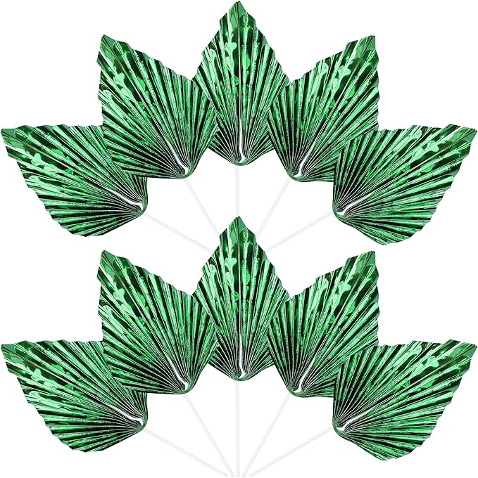Ephlyn 6Pcs Paper Palm Leaves Fan Cake Toppers Palm Leaf Fan Cake Picks Craft - Image 3