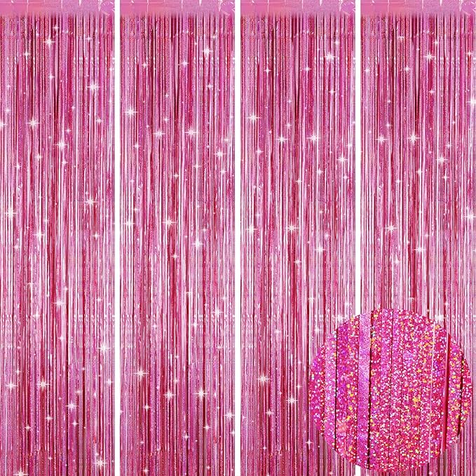 Picoway 4 Pack Pink Foil Fringe Tinsel Backdrop Curtains, Birthday Engagement by Picoway