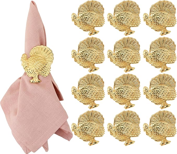 Set of 12 Turkey Napkin Rings for Thanksgiving Table Decor | Premium Metal by ALPHALivingHOME