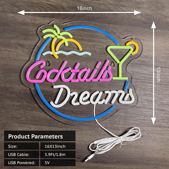 Cocktails and Dreams Palm Neon Sign - Image 3