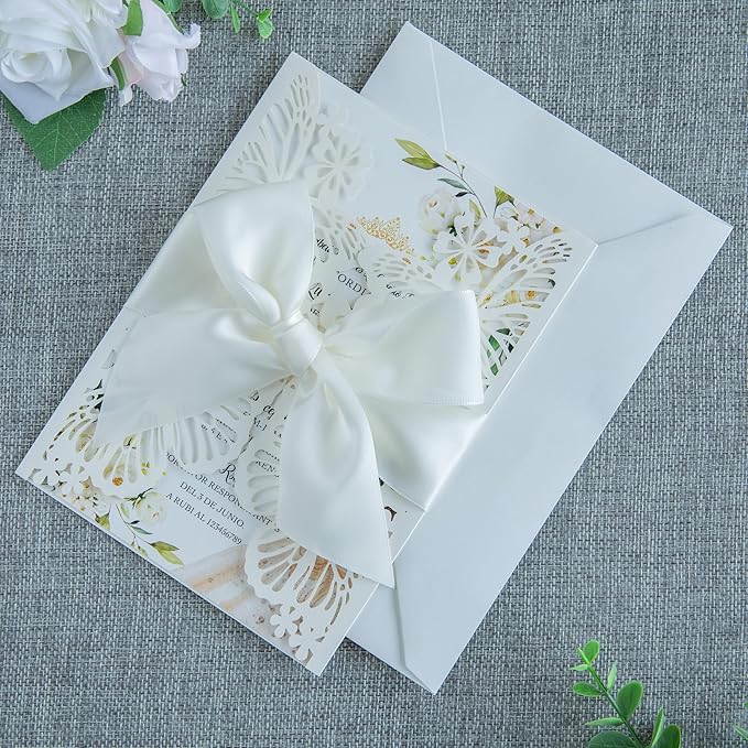 20 PCS 5.12x7.2 Butterfly Quinceanera Invitation, Laser Cut Wedding Invitation - Image 7