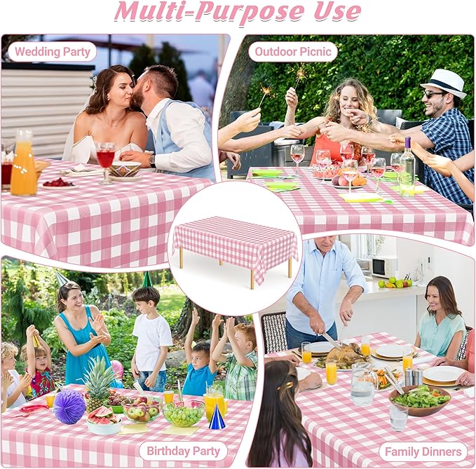 4Pack Pink Table Cloth, Waterproof Picnic Table Cover Checkered Rectangle - Image 4