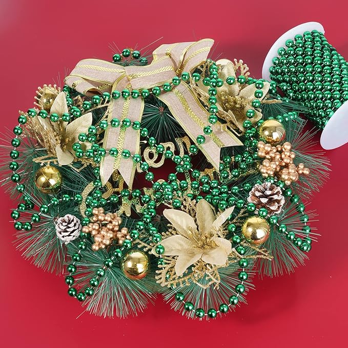 Faux Pearl Bead Garland - 10mm Christmas Tree Beads 11 Yards Green Pearl - Image 5