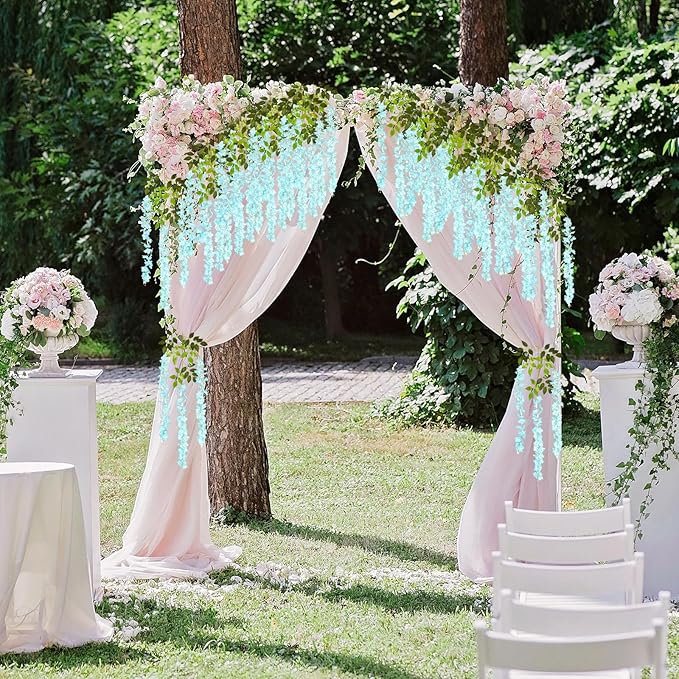 24 Pack Teal Wisteria Hanging Flowers Garland, 3.77 Feet Artificial Flower Vines - Image 6