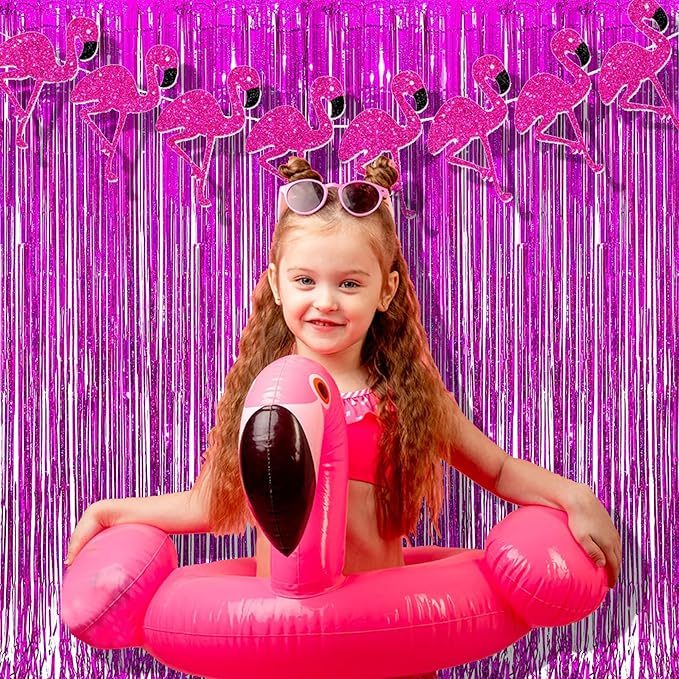 BRAVESHINE Hot Pink Tinsel Foil Fringe Curtains - Image 3