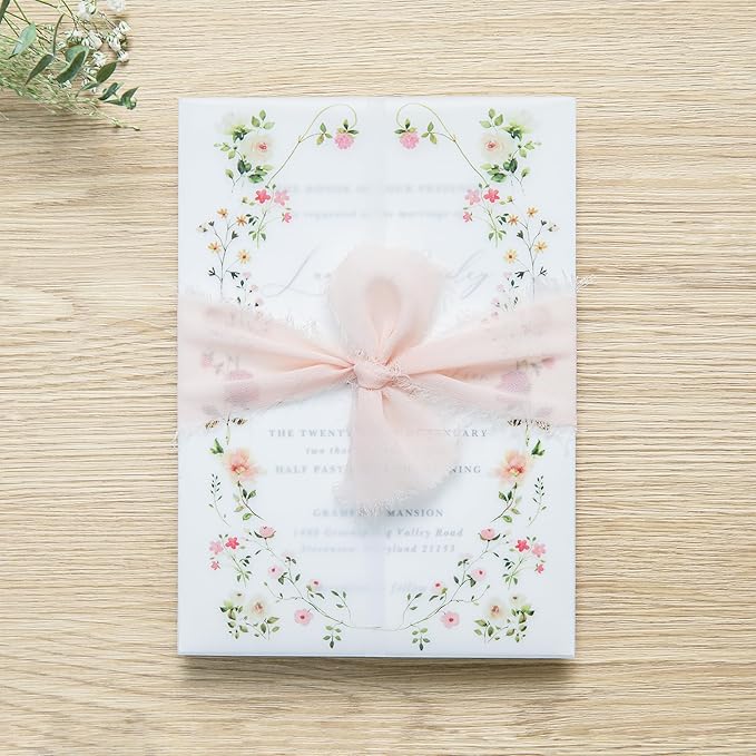 PONATIA 50PCS Vellum Jackets for 5x7 Invitation Cards- 135GSM Wild Flowers - Image 6