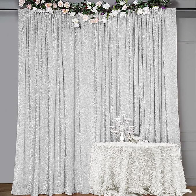 10FT x10FT Silver Metallic Spandex Backdrop, 1 Panel Glitter Sheer Photography by SFNSKY