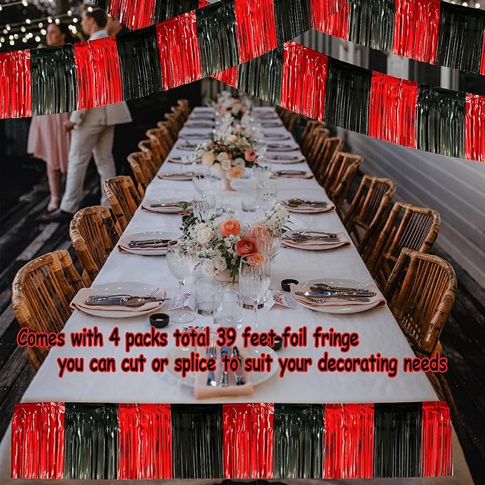 4 Pack 10 Feet Black Red Parade Floats Foil Fringe Garland Metallic Tinsel - Image 7