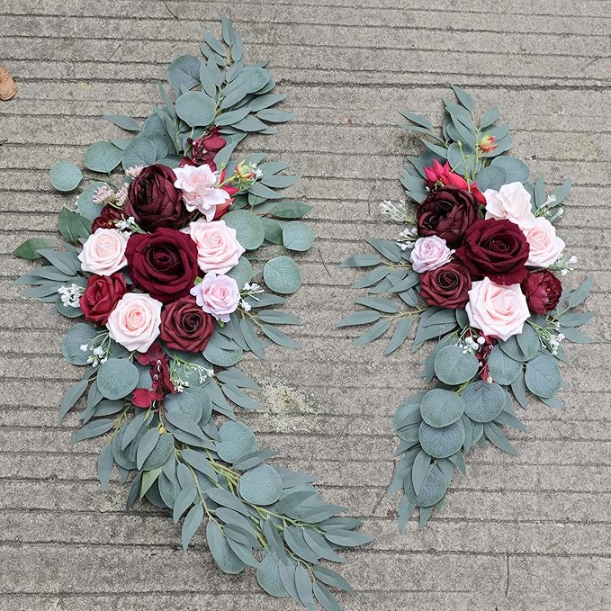 ponatia Wedding Arch Flowers, Artificial Burgundy Wedding Flowers - Image 8