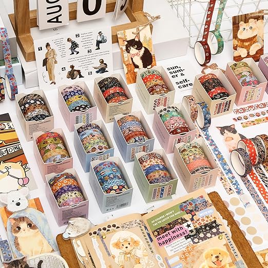 YUBBAEX 60 Rolls Value Washi Tape Pack Retro Arts Masking Tape Basic Patterns - Image 2