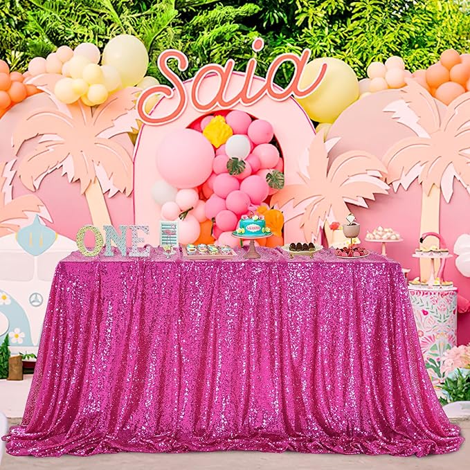 QueenDream Tablecloth Hot Pink Birthday Decorations: 90x90 Inch Sequin by QueenDream