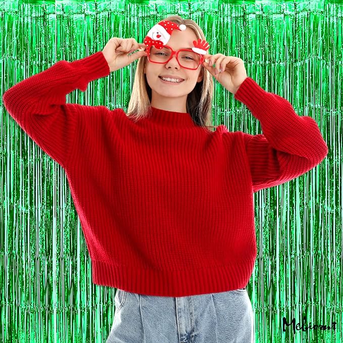 4 Pack Green Fringe Curtain Backdrop, 3.2Ft x 6.6Ft Metallic Tinsel Foil Fringe - Image 3