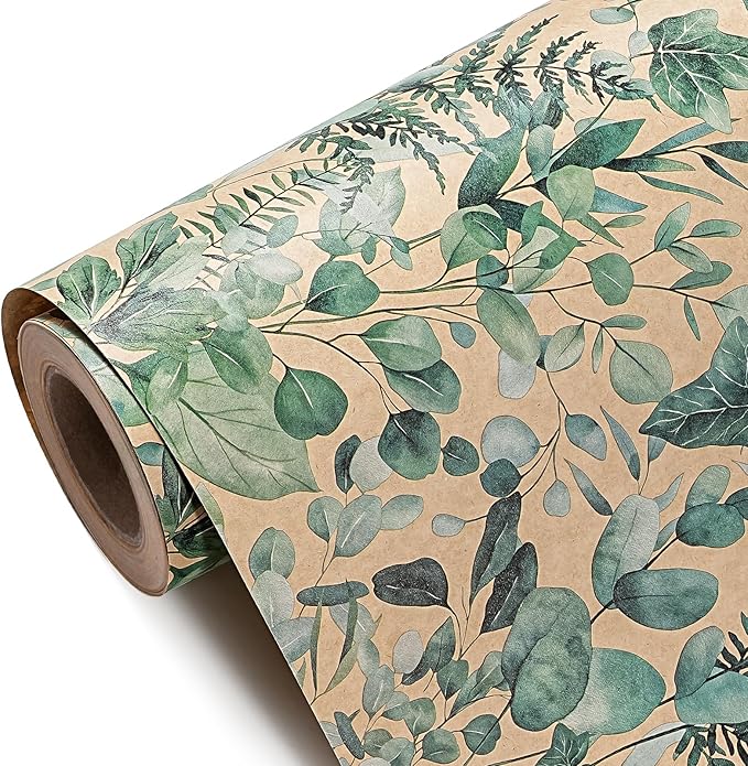 WRAPAHOLIC Kraft Eucalyptus Leaves Wrapping Paper Roll by WRAPAHOLIC
