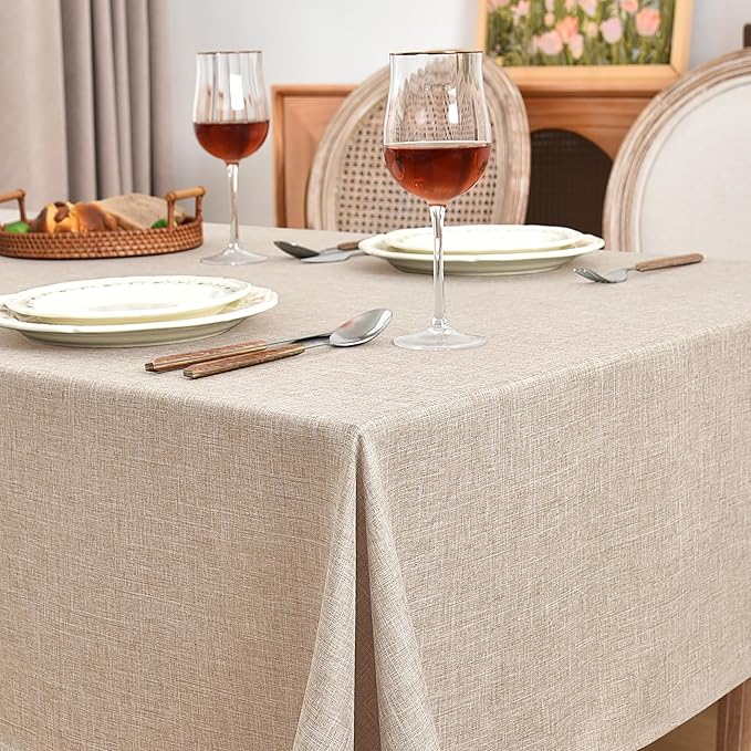 Fitable Faux Linen Beige Table Clothes Rectangle 60 x 144 Inch - Image 3
