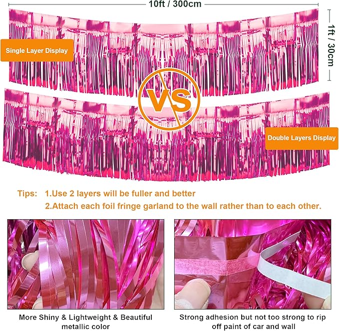 4 Pack Float Fringe Curtains, Metallic Foil Fringe Garland Shiny Tassel Foil - Image 2