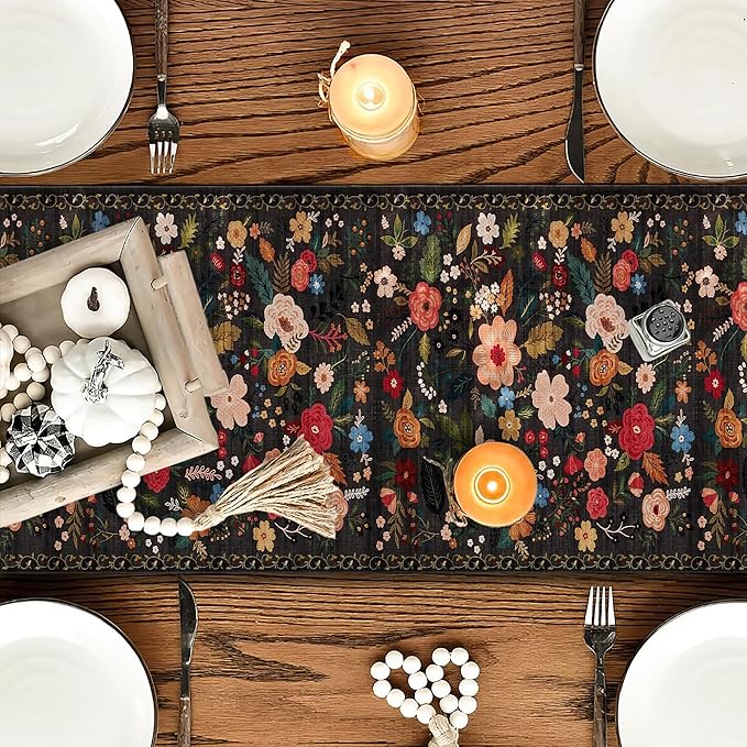 OYIMUA Boho Floral Summer Table Runner 13 x 72 Inches Colorful Flower Runners - Image 2