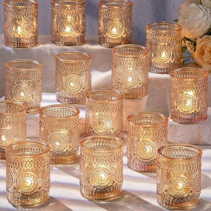 DARJEN Gold Votive Candle Holders Set of 36- Glass Candle Holders Bulk by DARJEN