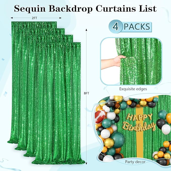 Green Sequin Backdrop 4 Panels 2FTx8FT Wedding Photo Backdrop Glitter Birthday - Image 6