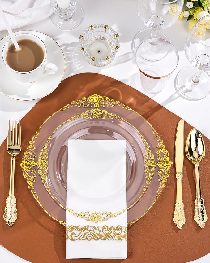 Nervure 350PCS Clear Gold Plastic Plates - Image 2