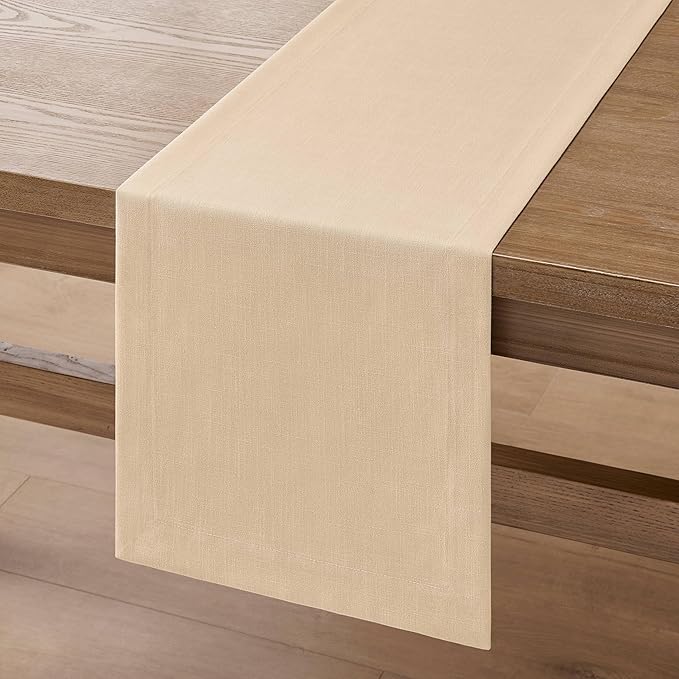 ZeeMart Linen Textured Border Table Runner, 14 x 108 Inch Oatmeal, Farmhouse - Image 7