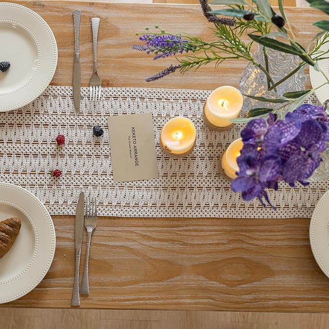Boho Table Runner White for Home Decor 12x48 Inches Farmhouse Macrame Burlap - Image 4