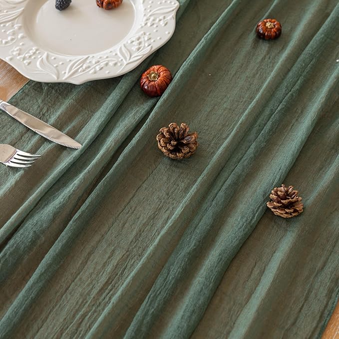 Forest Green Gauze Rustic Cheesecloth Table Runner 120 Inch 10 FT - Image 4