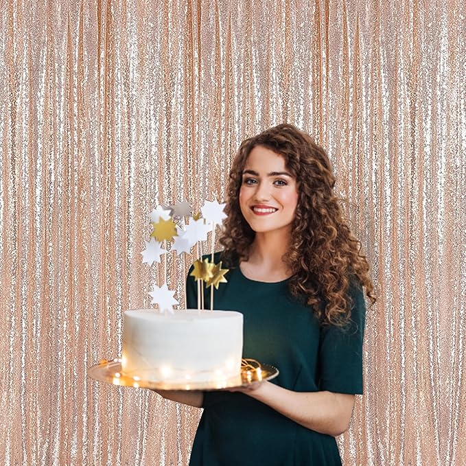 7ft x 7ft Champagne Sequin Backdrop Curtain Glitter Photo Booth Backdrop - Image 2
