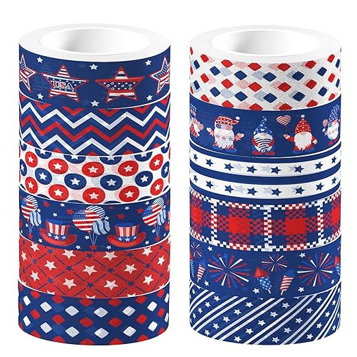 Washi Tape 12 Rolls Washi Tape Set Patriotic Packing Tape American Flag Washi - Image 8