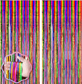 2 Pack 3.3x8.2 Feet Rainbow Foil Fringe Backdrop Curtains, Tinsel Streamers by Voircoloria