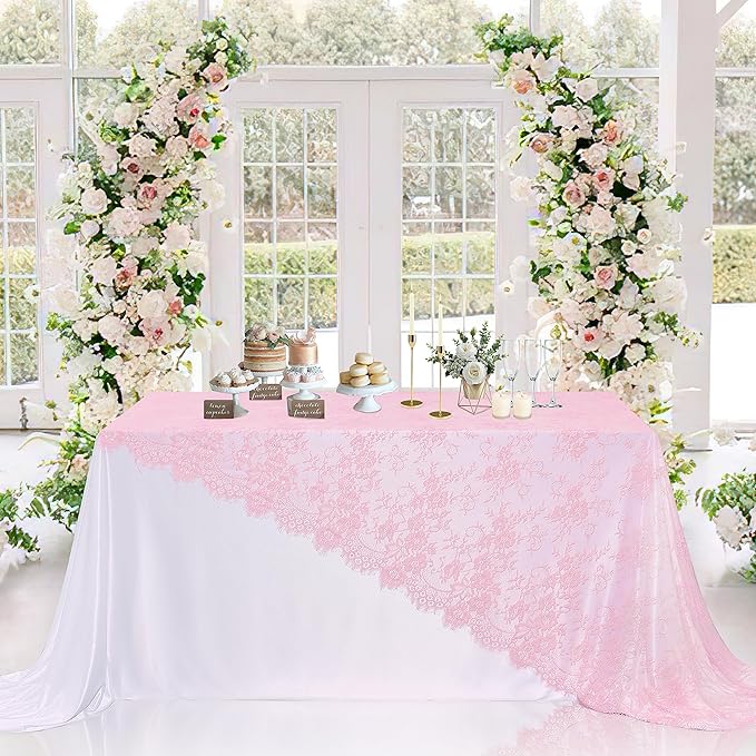 LuoluoHouse Pink Lace Tablecloth Table Fabric 6pcs 60x120 Inch by LuoluoHouse