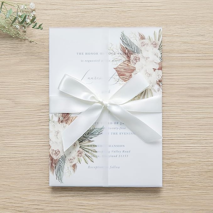 PONATIA 50PCS Vellum Jackets for 5x7 Invitation Cards- 135GSM Boho Flowers - Image 9
