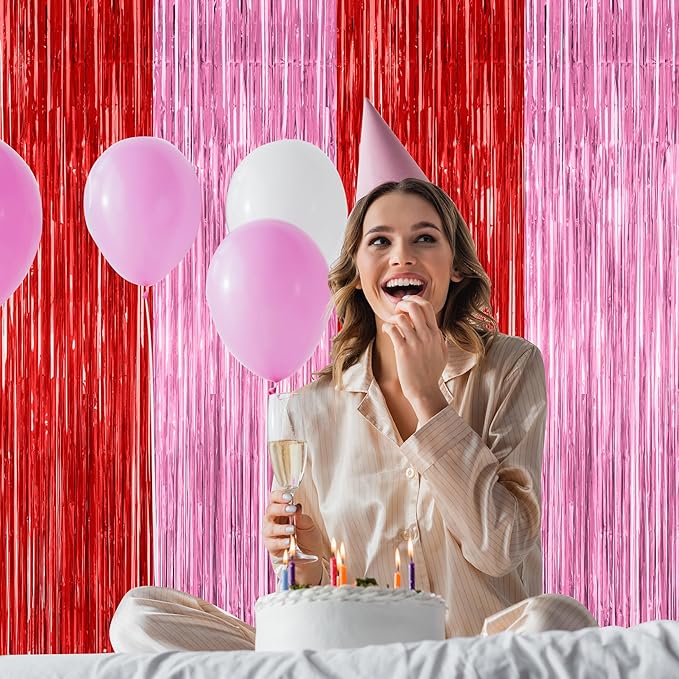 2 Pack Backdrop Curtains, 3.28 Feet x 7.05 Feet Red Pink Backdrop, Metallic - Image 6