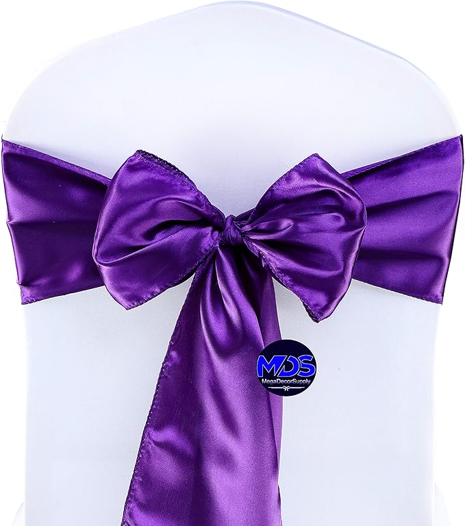 MDS Pack of 100 PCS Satin Chair Sashes Charmeuse Sateen Dining Chair Bows - Image 2