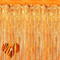 4 Pack Orange Fringe Curtain Backdrop, 3.2Ft x 6.6Ft Metallic Tinsel Foil by Mebiornt