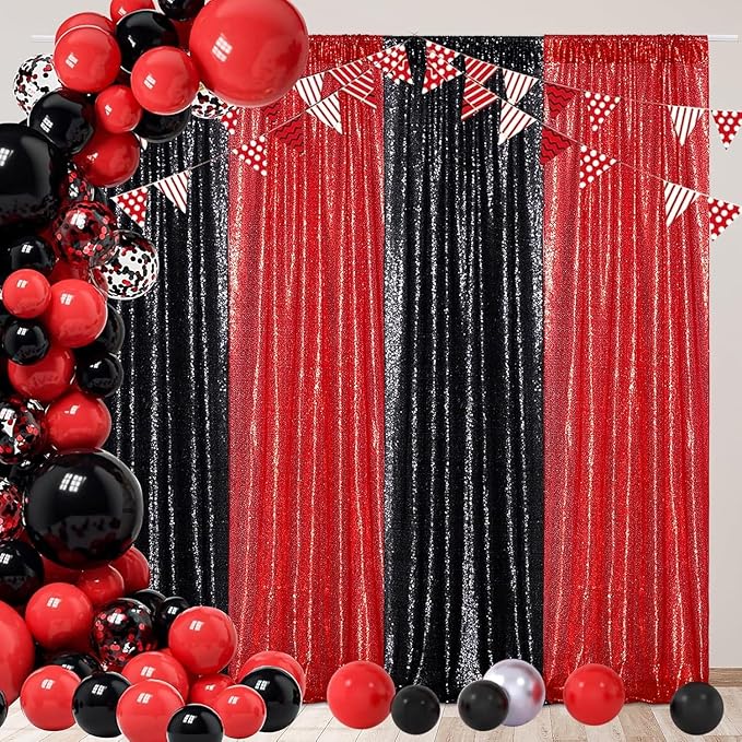 Red Sequin Backdrop Curtains, 2ft x 8ft Sequin Photography Backdrop Curtain 2 - Image 5