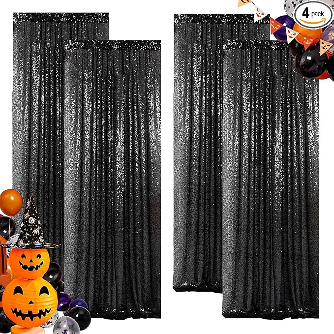 ShinyBeauty Black Sequin Curtains 2FTx8FT 4 Panels | Sparkly Photo Backdrop by ShinyBeauty
