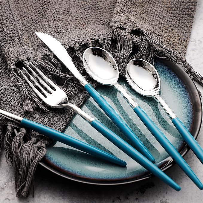 WELLIFE 144Pcs Blue Plastic Silverware, Heavy Duty Plastic Flatware - Image 4
