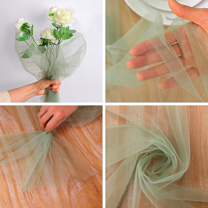 Snowkingdom Sage Green Table Runner, 10 FT Sheer Tulle Cheesecloth Gauze - Image 4