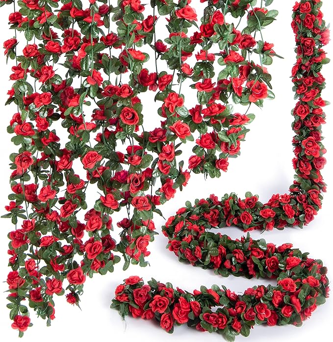 8 Pcs x 8.2 ft Flower Garland Artificial Rose Vine Flowers by PONKING