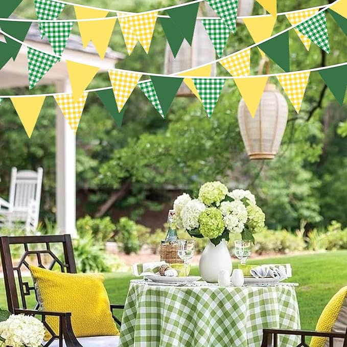 32Ft Yellow Green Party Decorations Green Yellow Gingham Banner Buffalo Plaid - Image 4