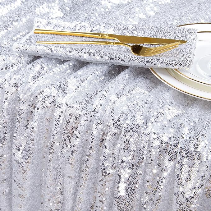 QueenDream Sequin Tablecloth Silver Rectangle Table Cloth - Image 5