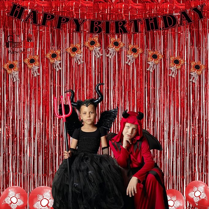 GREATRIL Red Fringe Curtains Party Streamers Backdrop Foil Tinsel Curtain - Image 7