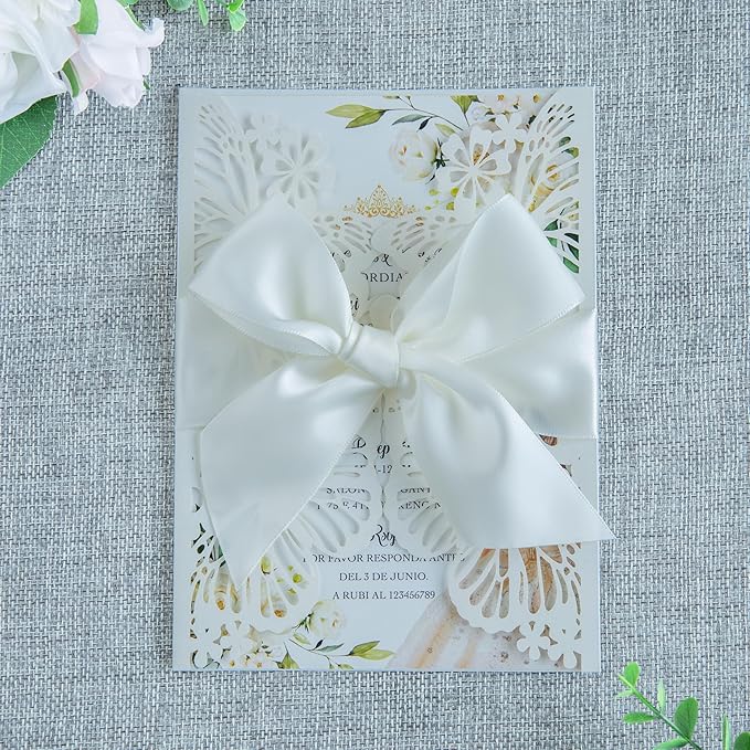 20 PCS 5.12x7.2 Butterfly Quinceanera Invitation, Laser Cut Wedding Invitation by FEIYI