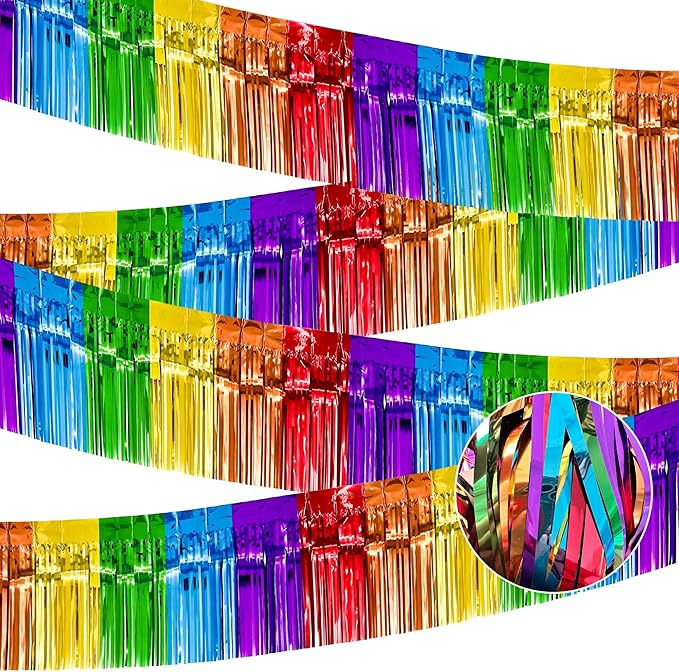 4 Pack 10 Feet Colorful Foil Fringe Garland Rainbow Tinsel Streamers Banner by ILHSTY