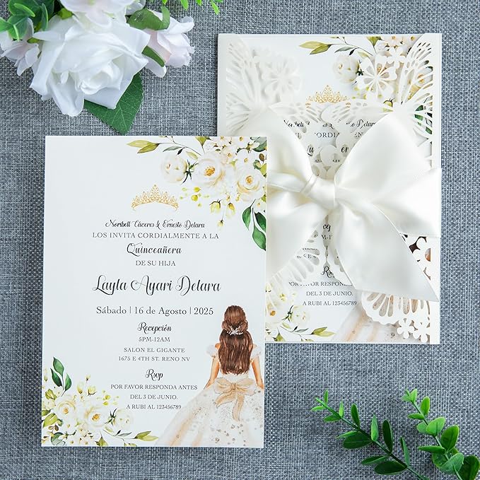 20 PCS 5.12x7.2 Butterfly Quinceanera Invitation, Laser Cut Wedding Invitation - Image 4