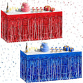 2 Pack Red Dark Blue Table Skirts, 29x108" Metallic Foil Tinsel Fringe Table by Unknown